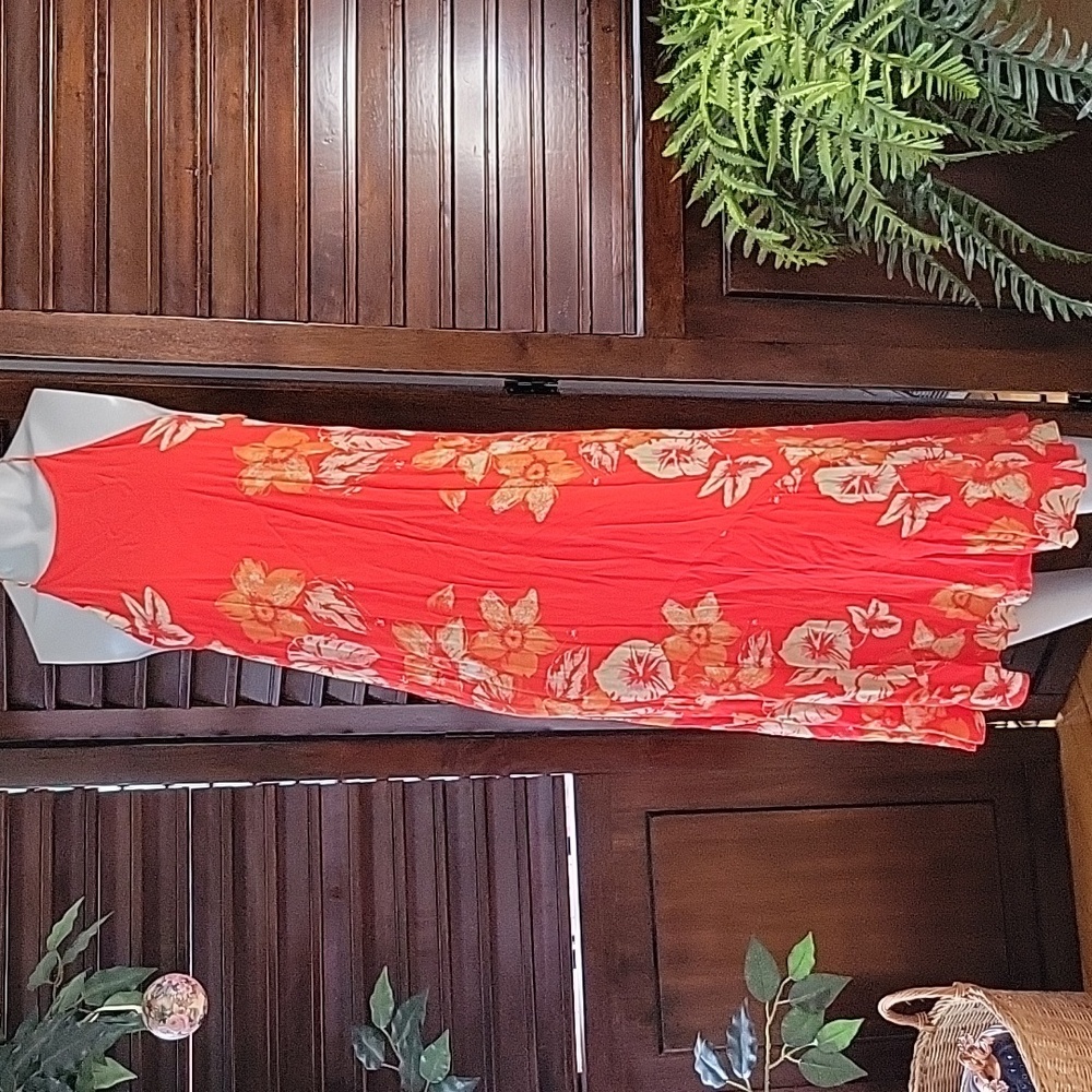 Free People Orange Floral Midi Dress Strappy Halter Tropical Vacation Travel XS